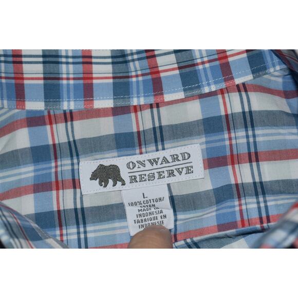 Onward Reserve Spring Dress Shirt Mens Size Large Blue Plaid Short Sleeve - Picture 4 of 7
